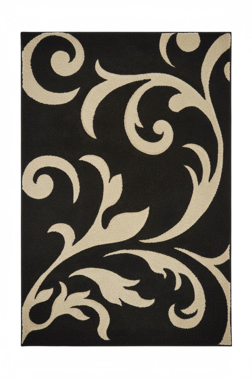Black Cream Scroll Rug