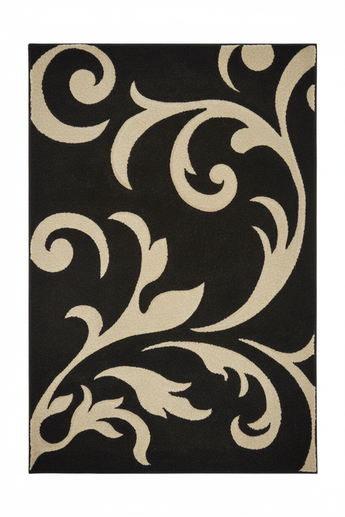 Black Cream Scroll Rug
