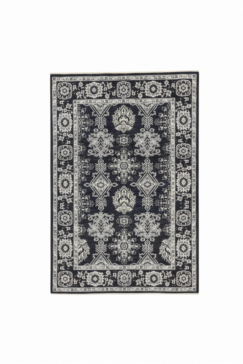 Black Silver Persian Medallion Rug