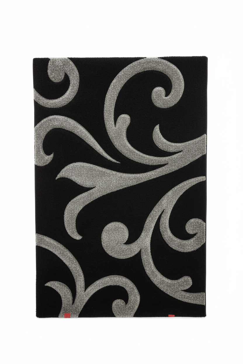 Black Silver Scroll - White BG