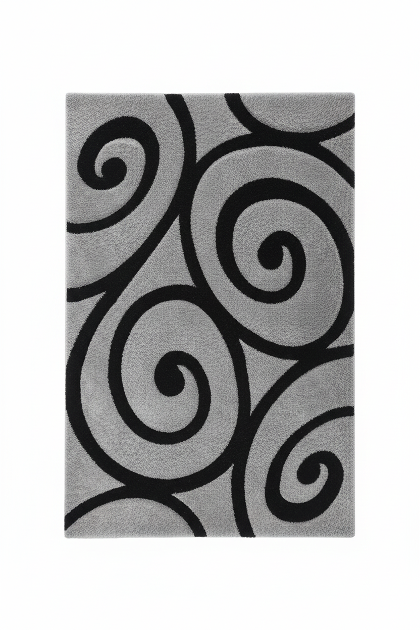 Grey Black Swirl Rug