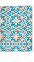 Cream & Teal Moroccan Scroll Shaggy Rug — 160x230cm