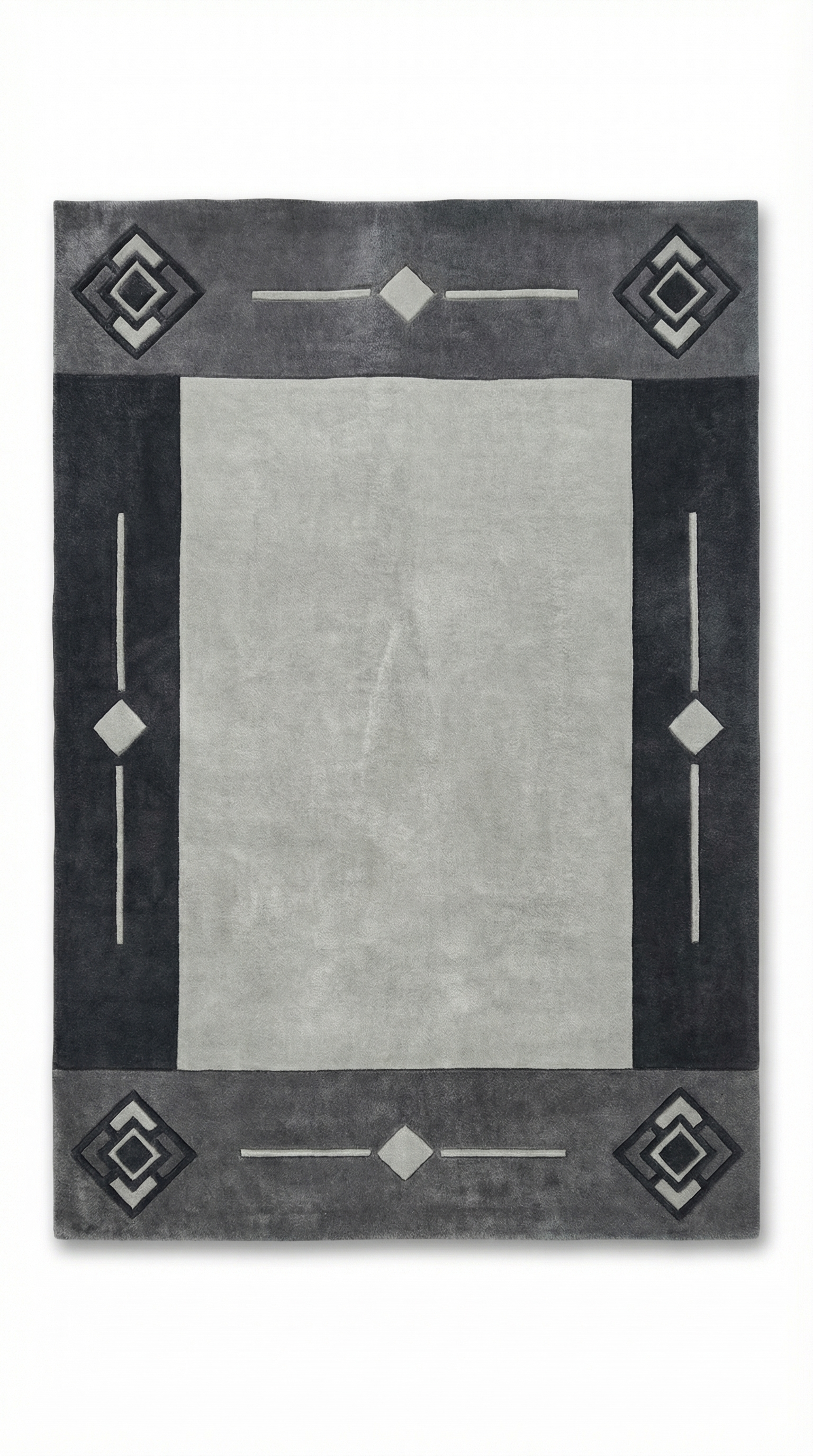Grey Art Deco Geometric Border Rug — 160x230cm (Style 2)