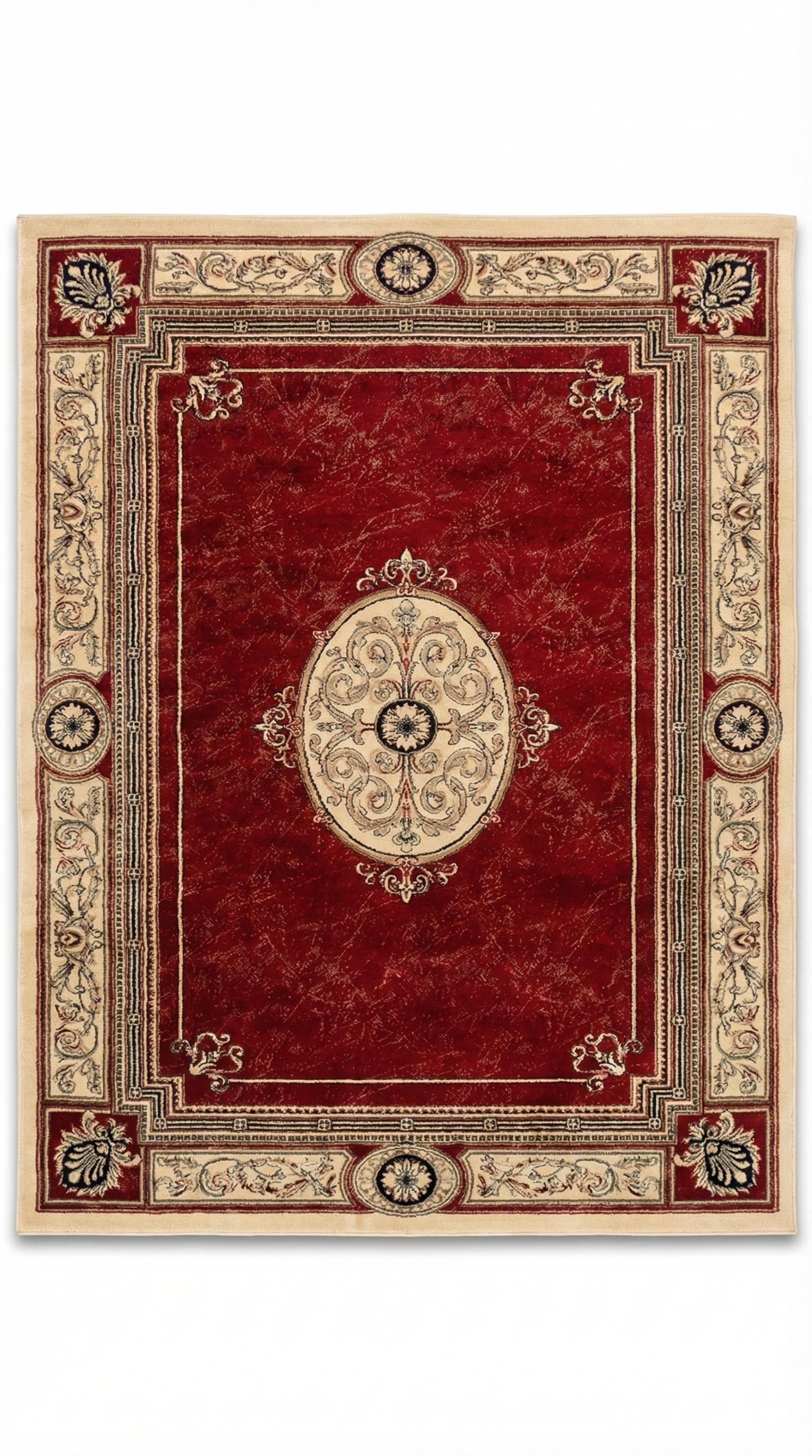Red Aubusson Oval Medallion Rug — 160x230cm