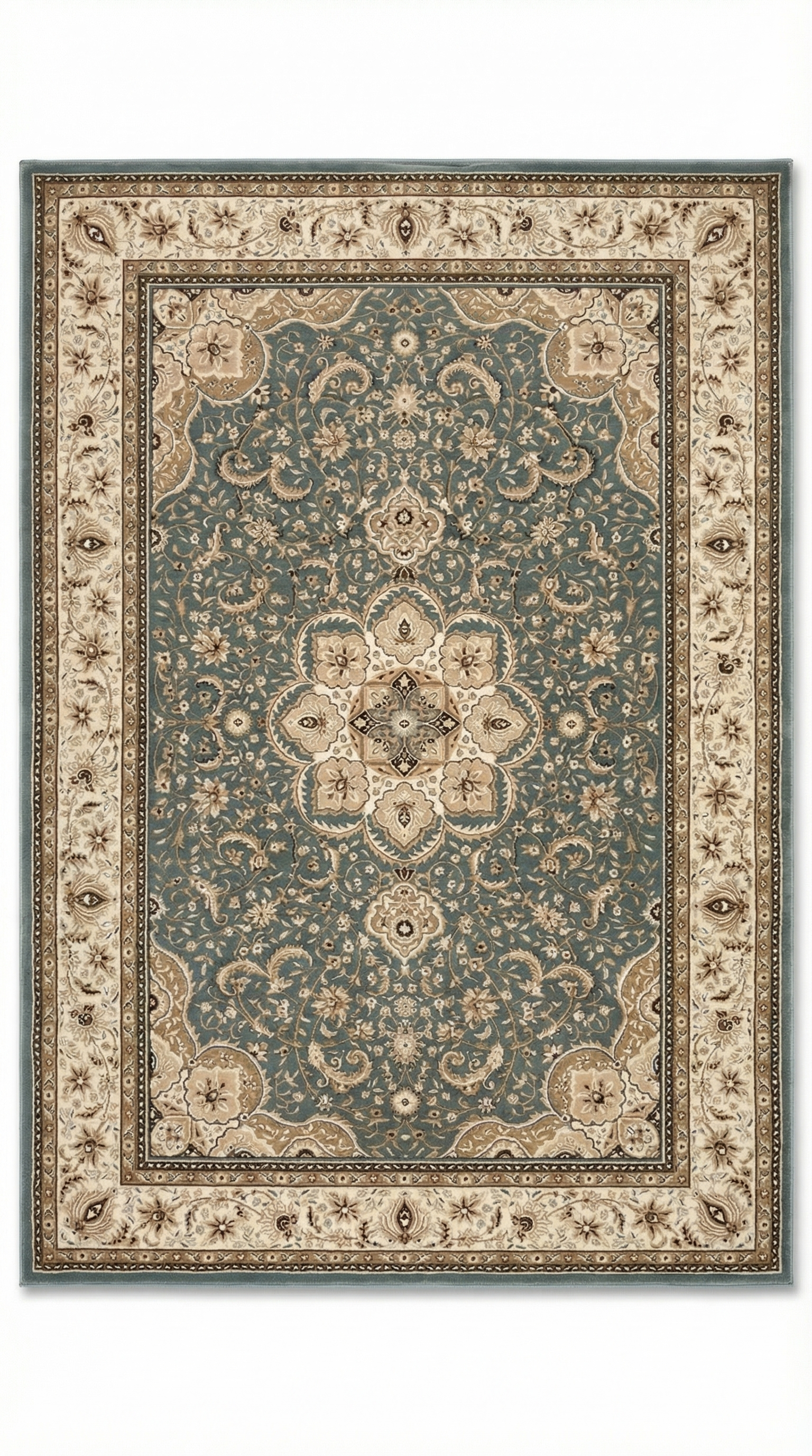 Sage Green & Cream Persian Medallion Rug — 160x230 cm