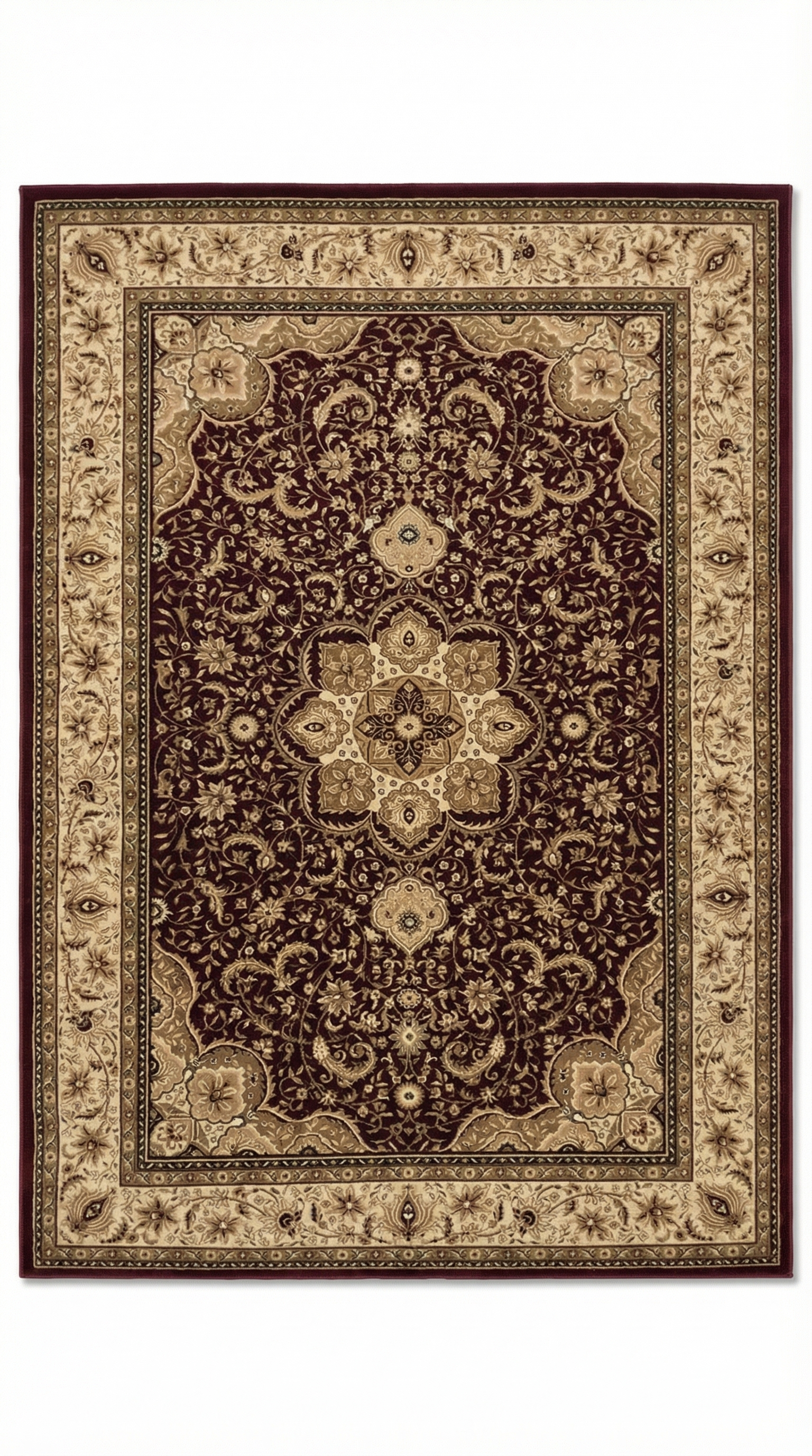 Cream & Navy Persian Nain Medallion Rug — 160x230cm