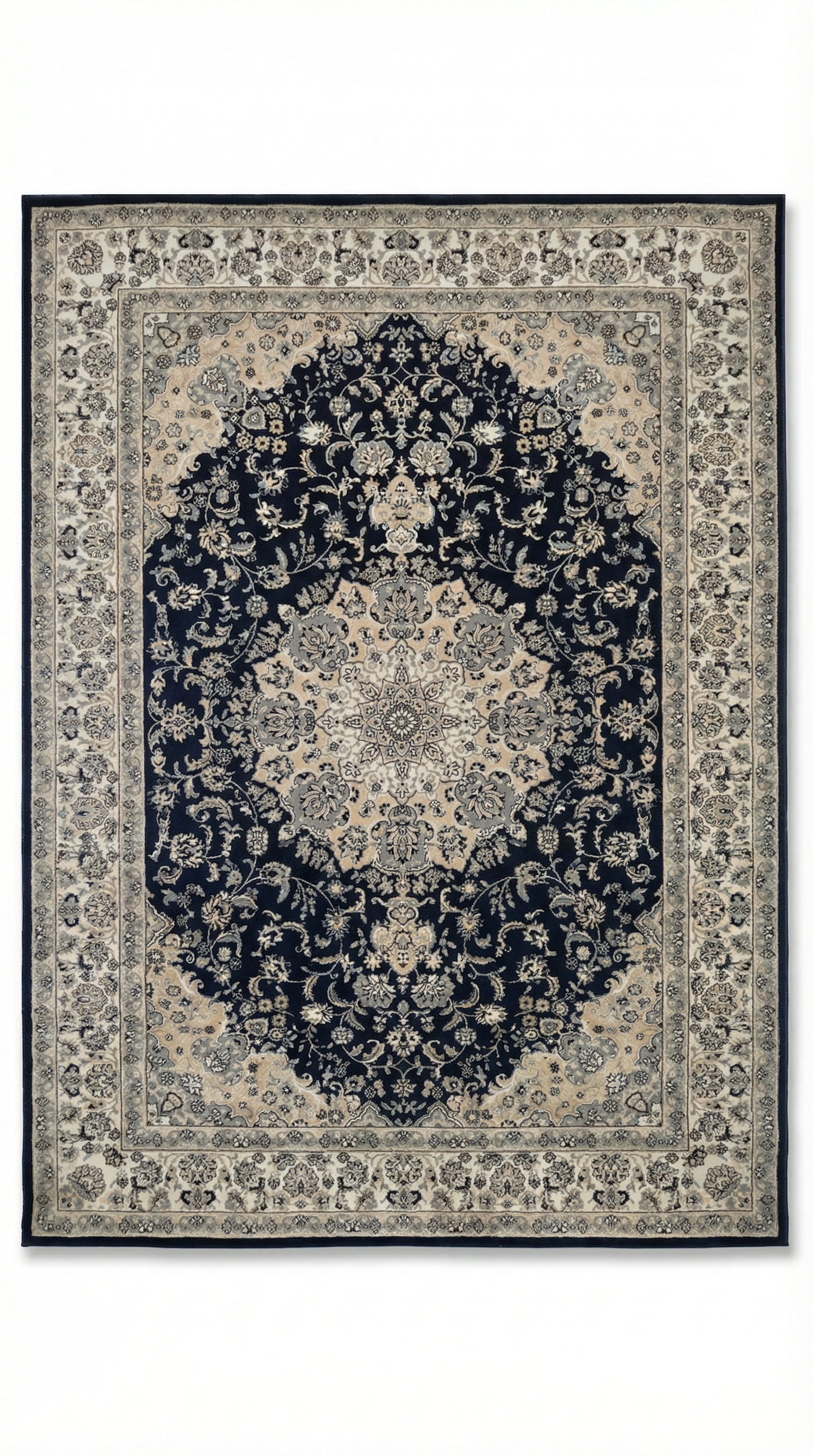 Cream & Grey Persian Nain All-Over Floral Rug — 160x230 cm