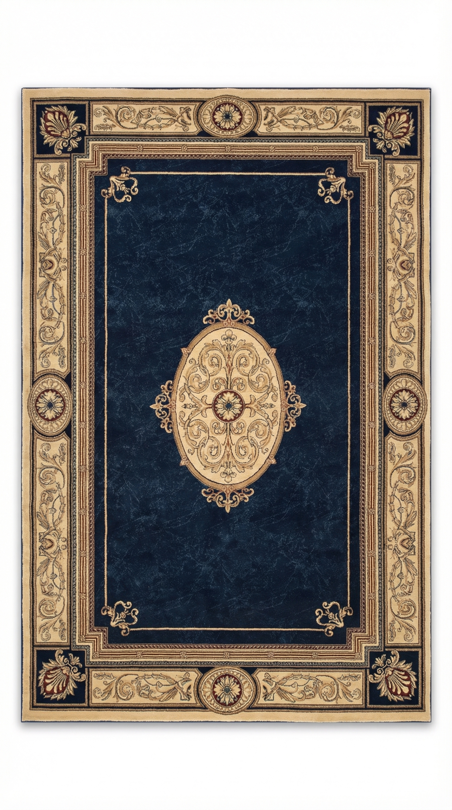 Cream & Navy Persian Nain Medallion Rug — 200x290cm