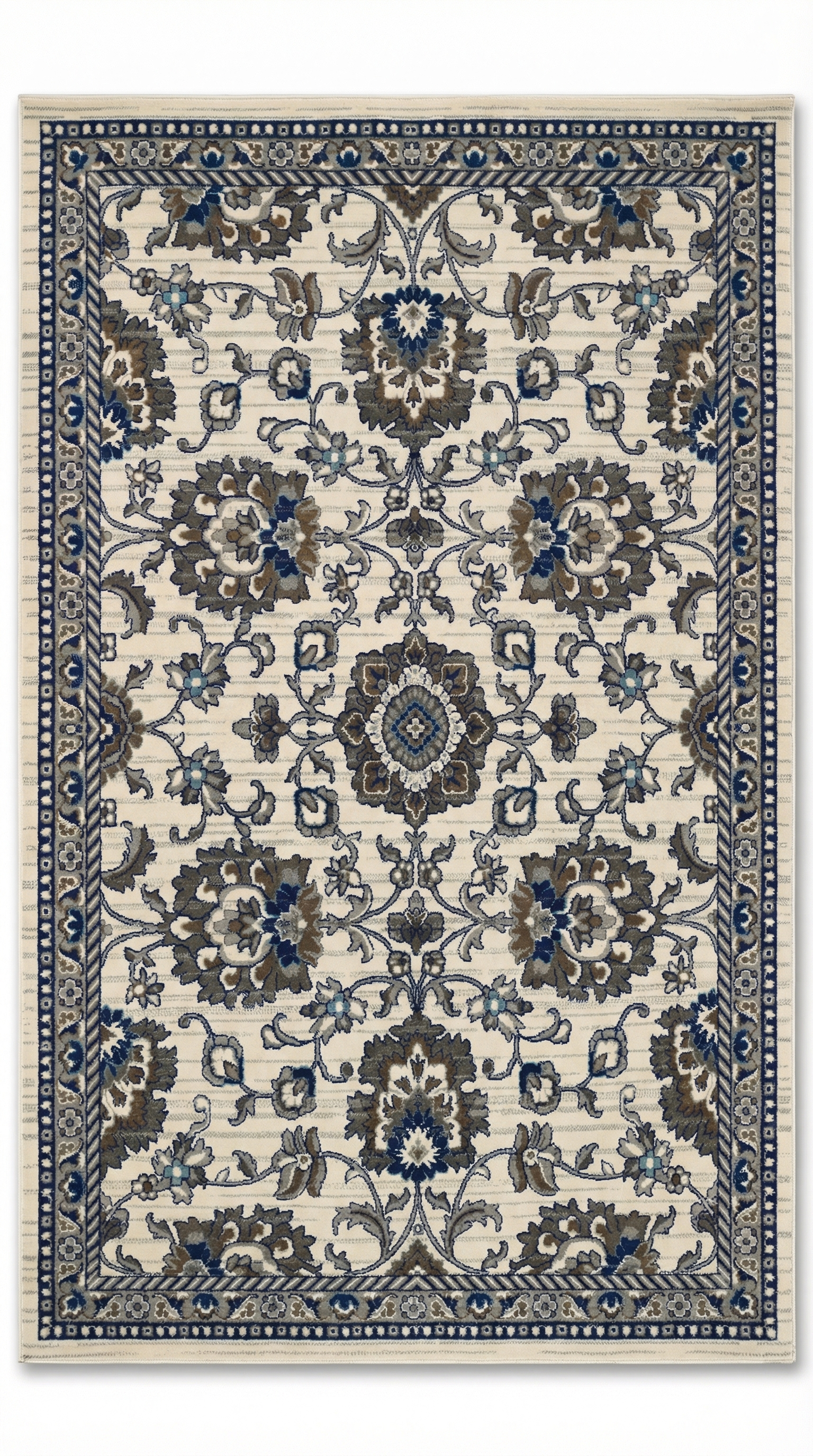 Cream & Grey Persian Kashan Floral Rug — 200x290cm