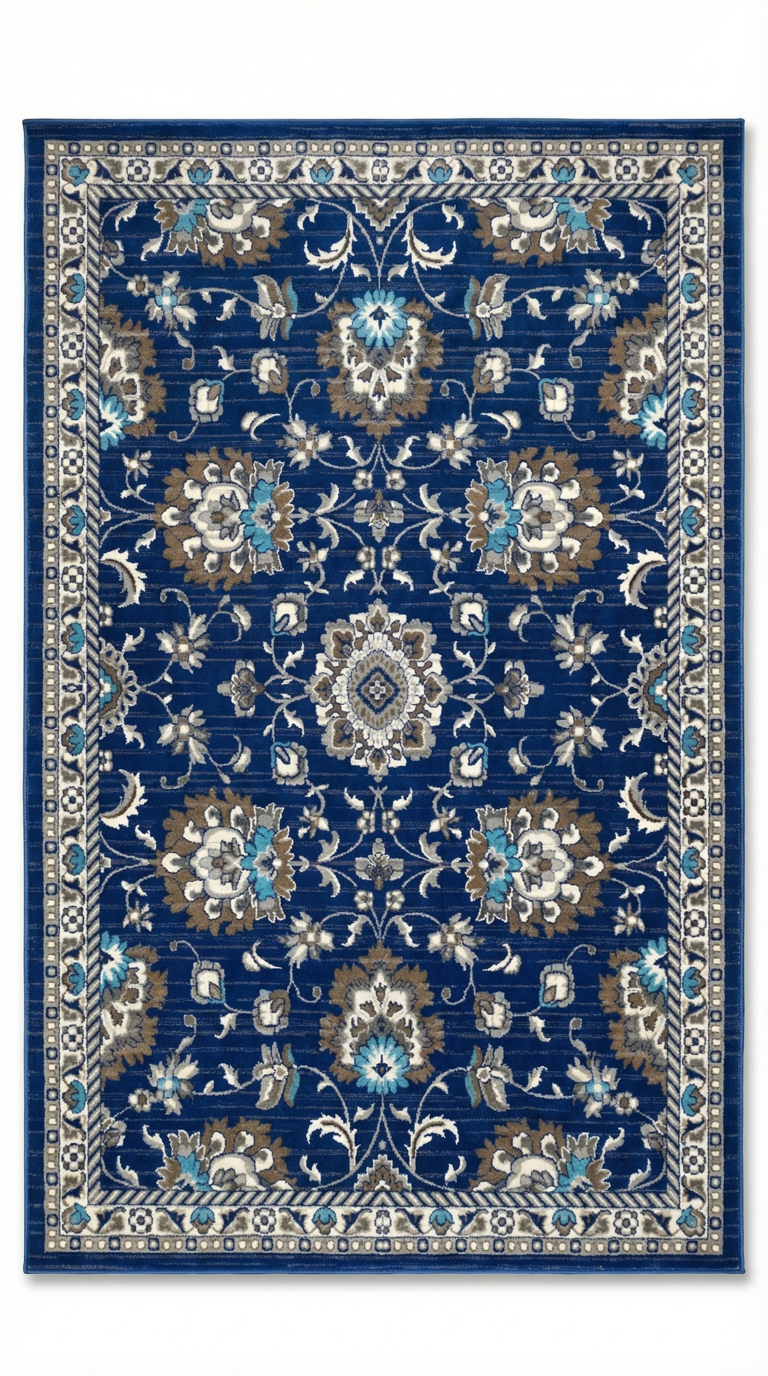 Navy & Cream Persian Kashan Floral Rug — 200x290cm