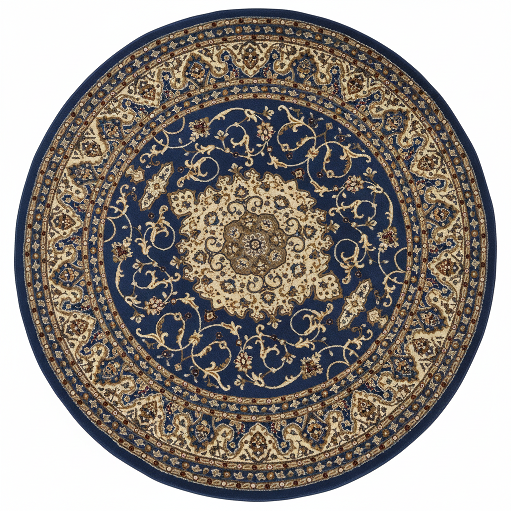 Navy Blue Round Persian Rug